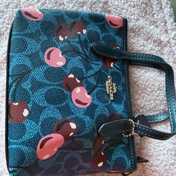 Coach Cherry Print Blue and Pink Tote - Picture 1 of 6